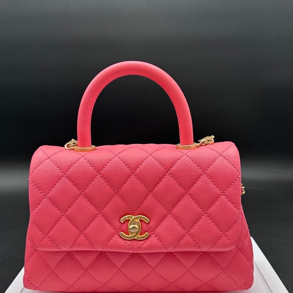 CHANEL pink Caviar Quilted small Top Handle - Picture 1 of 16